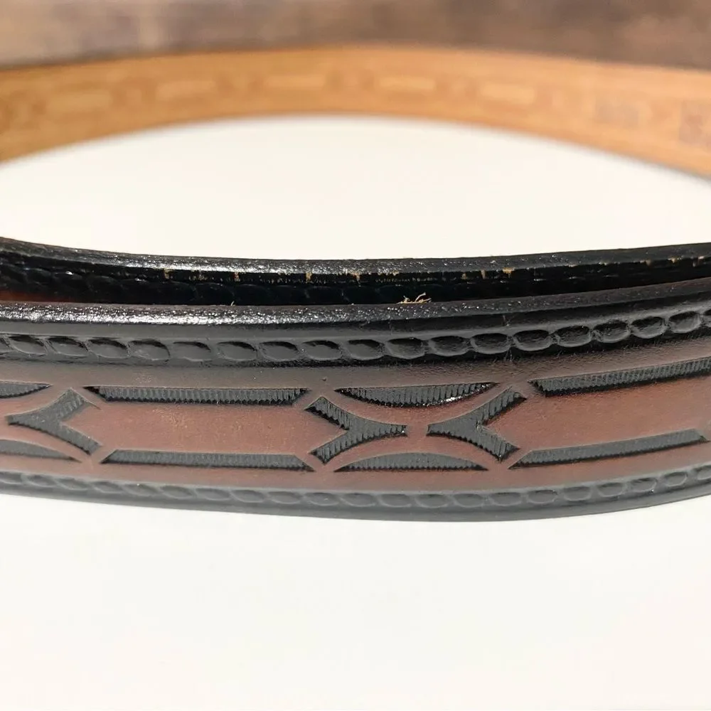 Vintage Hand Stained Latitan Tooled Leather Belt Women's Size 34 Western Cowgirl